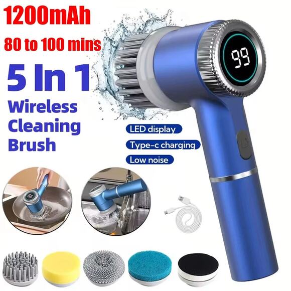 2024 5 Heads Electric Handheld Cordless Rechargeable Spinning Power Scrubber US - Picture 1 of 9